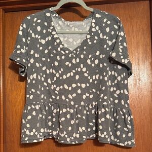 Gray and White Polka Dot Women's Top